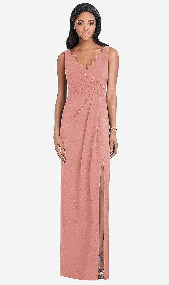 Front View - Desert Rose Draped Wrap Maxi Dress with Front Slit - Sena