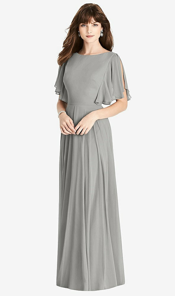 Back View - Chelsea Gray Split Sleeve Backless Maxi Dress - Lila