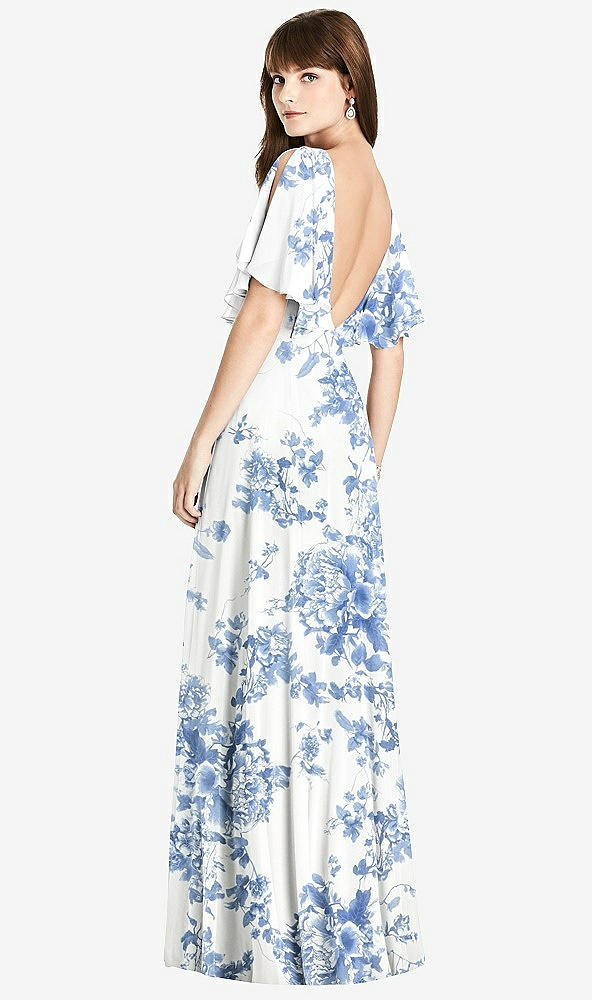 Front View - Cottage Rose Dusk Blue Split Sleeve Backless Maxi Dress - Lila