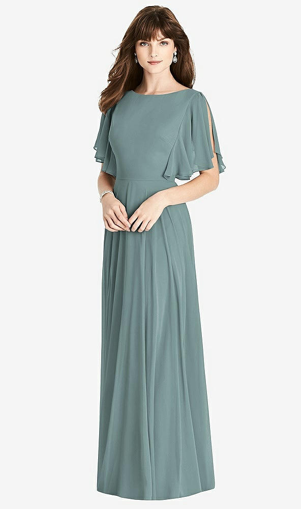 Back View - Icelandic Split Sleeve Backless Maxi Dress - Lila