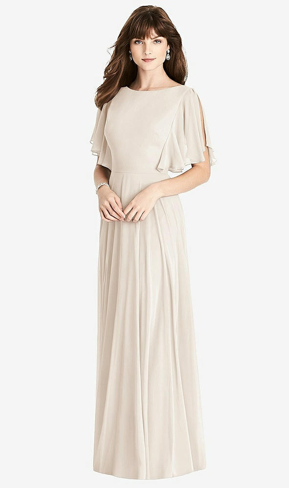 Back View - Oat Split Sleeve Backless Maxi Dress - Lila