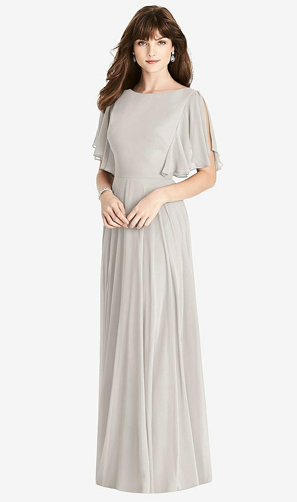 Back View - Oyster Split Sleeve Backless Maxi Dress - Lila