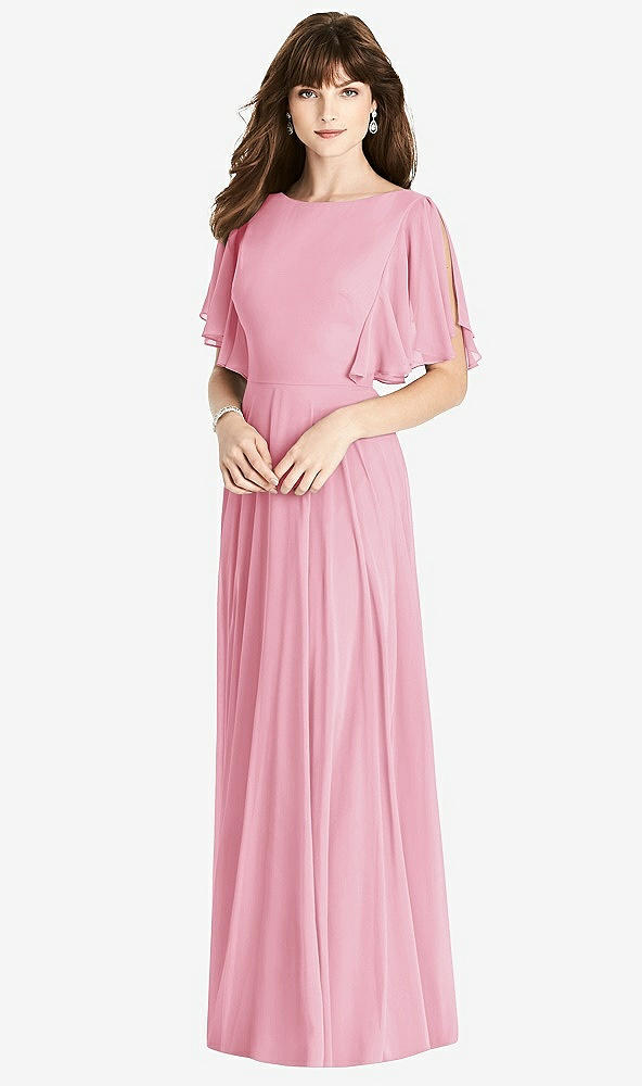 Back View - Peony Pink Split Sleeve Backless Maxi Dress - Lila