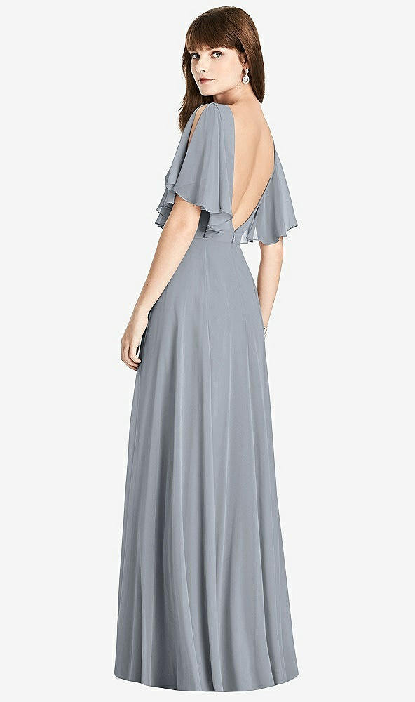 Front View - Platinum Split Sleeve Backless Maxi Dress - Lila