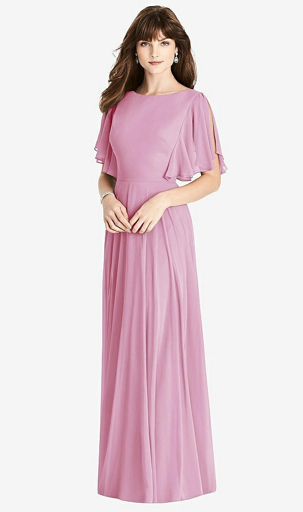 Back View - Powder Pink Split Sleeve Backless Maxi Dress - Lila