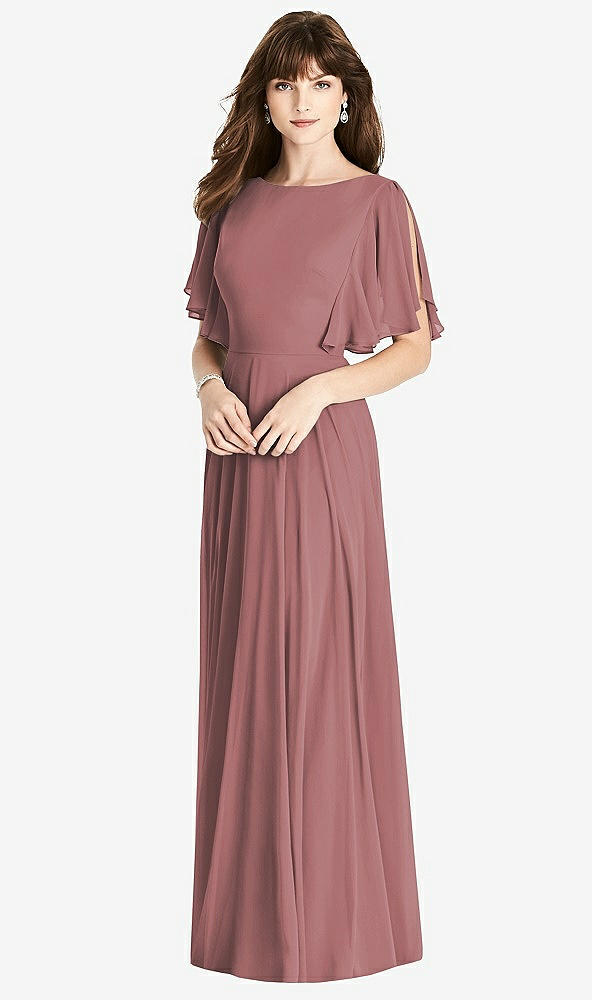 Back View - Rosewood Split Sleeve Backless Maxi Dress - Lila