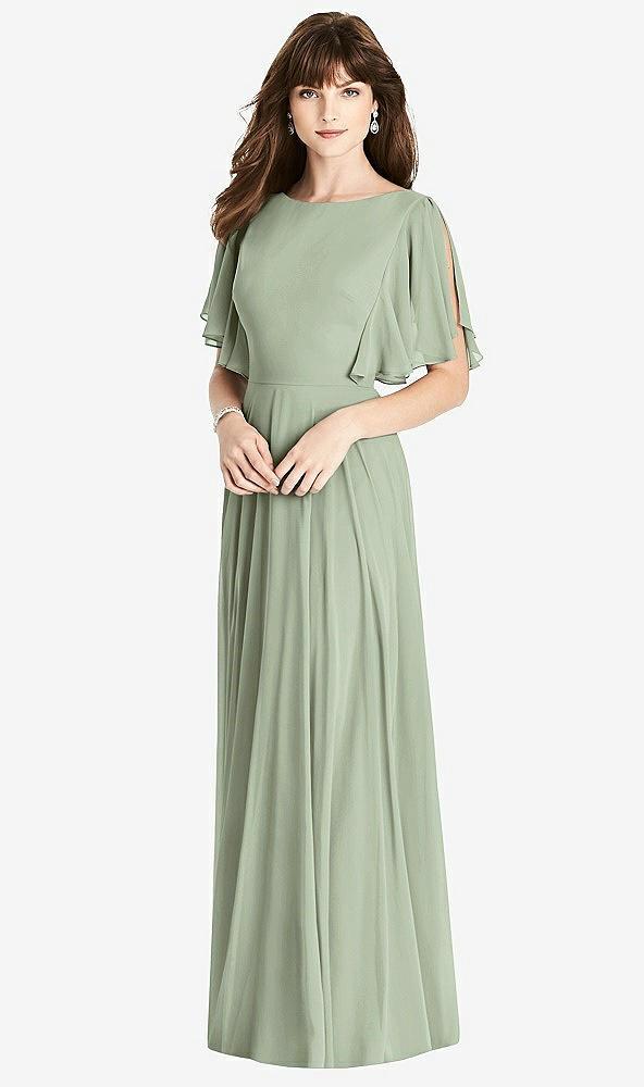 Back View - Sage Split Sleeve Backless Maxi Dress - Lila