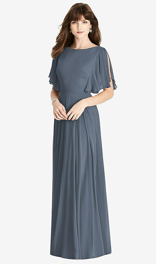 Back View - Silverstone Split Sleeve Backless Maxi Dress - Lila