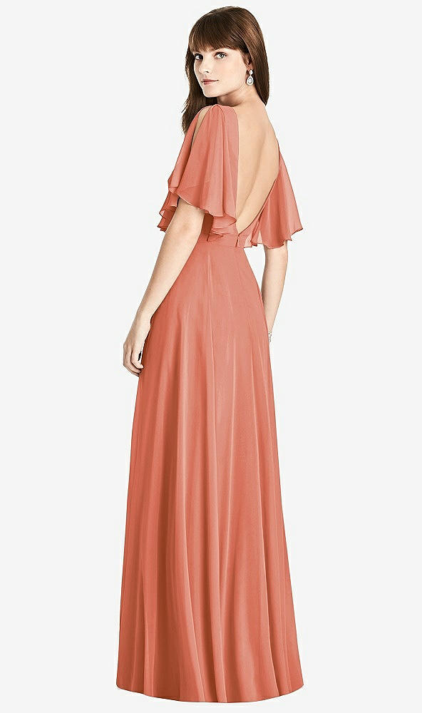 Front View - Terracotta Copper Split Sleeve Backless Maxi Dress - Lila