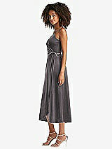 Side View Thumbnail - Caviar Gray Velvet Midi Wrap Dress with Pockets