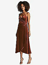 Front View Thumbnail - Auburn Moon Velvet Midi Wrap Dress with Pockets