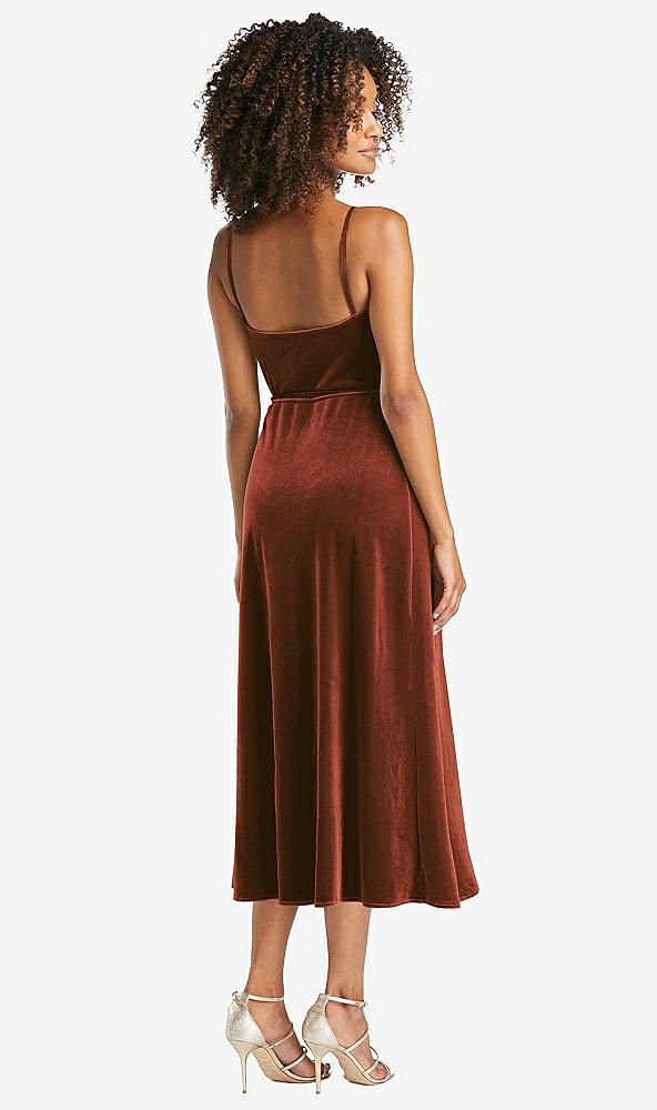 Back View - Auburn Moon Velvet Midi Wrap Dress with Pockets