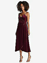 Front View Thumbnail - Cabernet Velvet Midi Wrap Dress with Pockets