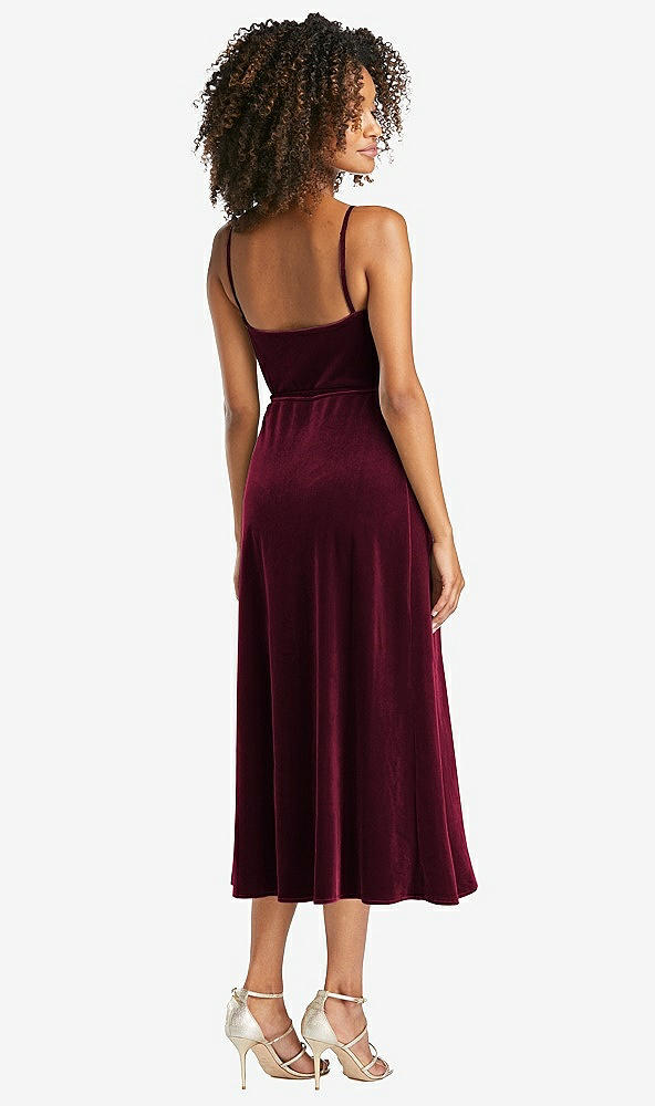 Back View - Cabernet Velvet Midi Wrap Dress with Pockets