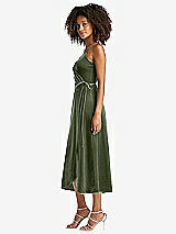 Side View Thumbnail - Sage Velvet Midi Wrap Dress with Pockets