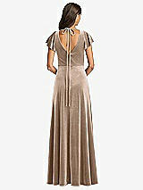 Rear View Thumbnail - Topaz Flutter Sleeve Velvet Maxi Dress with Pockets