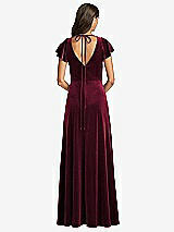 Rear View Thumbnail - Cabernet Flutter Sleeve Velvet Maxi Dress with Pockets