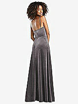 Rear View Thumbnail - Caviar Gray Cowl-Neck Velvet Maxi Dress with Pockets