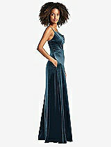 Side View Thumbnail - Dutch Blue Cowl-Neck Velvet Maxi Dress with Pockets