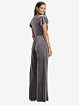 Rear View Thumbnail - Caviar Gray Flutter Sleeve Velvet Jumpsuit with Pockets