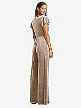 Rear View Thumbnail - Topaz Flutter Sleeve Velvet Jumpsuit with Pockets