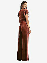 Rear View Thumbnail - Auburn Moon Flutter Sleeve Velvet Jumpsuit with Pockets