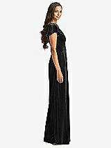 Side View Thumbnail - Black Flutter Sleeve Velvet Jumpsuit with Pockets