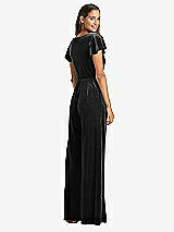 Rear View Thumbnail - Black Flutter Sleeve Velvet Jumpsuit with Pockets