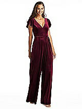 Alt View 1 Thumbnail - Cabernet Flutter Sleeve Velvet Jumpsuit with Pockets