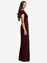 Side View Thumbnail - Cabernet Flutter Sleeve Velvet Jumpsuit with Pockets