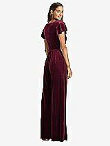 Rear View Thumbnail - Cabernet Flutter Sleeve Velvet Jumpsuit with Pockets