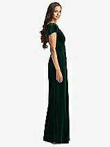 Side View Thumbnail - Evergreen Flutter Sleeve Velvet Jumpsuit with Pockets