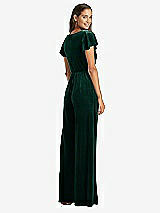 Rear View Thumbnail - Evergreen Flutter Sleeve Velvet Jumpsuit with Pockets