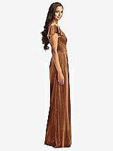 Side View Thumbnail - Golden Almond Flutter Sleeve Velvet Jumpsuit with Pockets