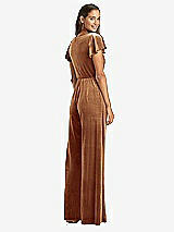 Rear View Thumbnail - Golden Almond Flutter Sleeve Velvet Jumpsuit with Pockets