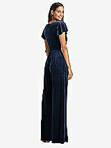 Rear View Thumbnail - Midnight Navy Flutter Sleeve Velvet Jumpsuit with Pockets