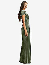 Side View Thumbnail - Sage Flutter Sleeve Velvet Jumpsuit with Pockets