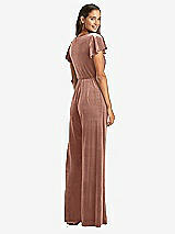 Rear View Thumbnail - Tawny Rose Flutter Sleeve Velvet Jumpsuit with Pockets