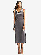 Front View Thumbnail - Caviar Gray Cowl-Neck Velvet Midi Tank Dress - Rowan