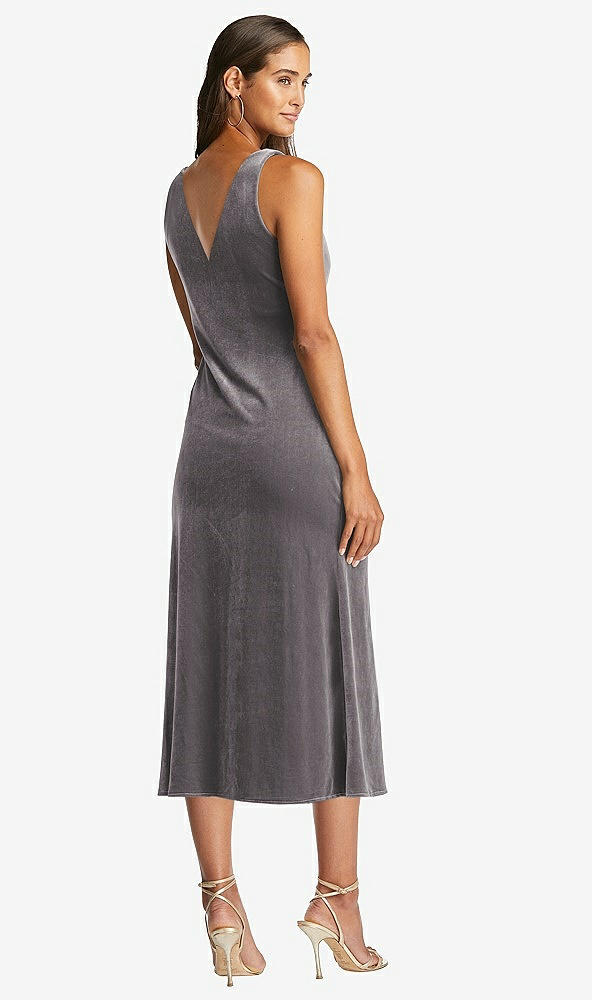 Back View - Caviar Gray Cowl-Neck Velvet Midi Tank Dress - Rowan