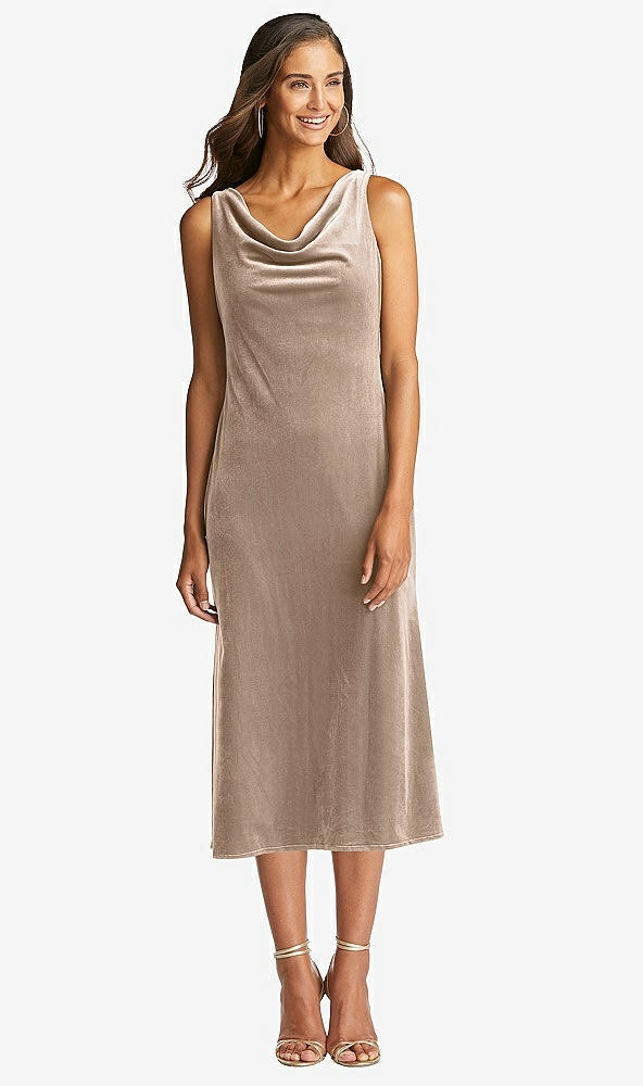 Front View - Topaz Cowl-Neck Velvet Midi Tank Dress - Rowan