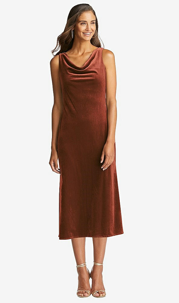 Front View - Auburn Moon Cowl-Neck Velvet Midi Tank Dress - Rowan