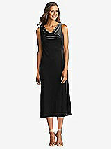 Front View Thumbnail - Black Cowl-Neck Velvet Midi Tank Dress - Rowan