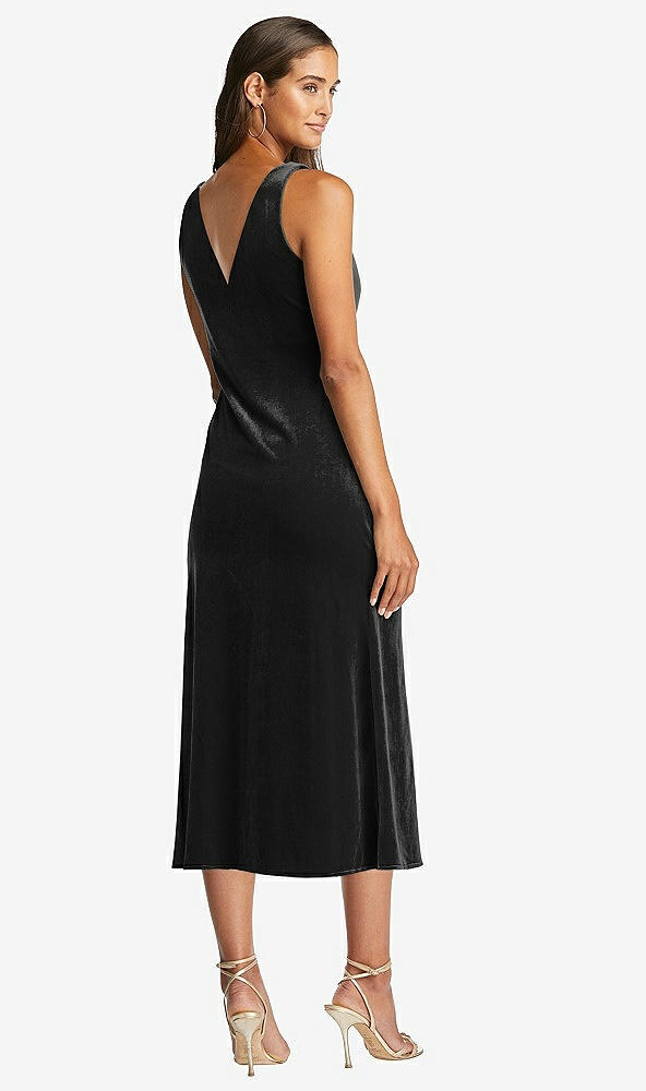 Back View - Black Cowl-Neck Velvet Midi Tank Dress - Rowan