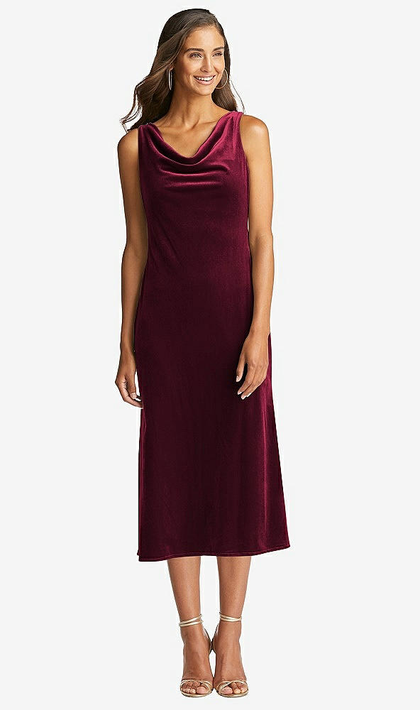 Front View - Cabernet Cowl-Neck Velvet Midi Tank Dress - Rowan