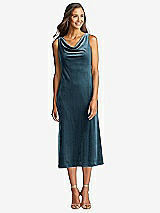 Front View Thumbnail - Dutch Blue Cowl-Neck Velvet Midi Tank Dress - Rowan