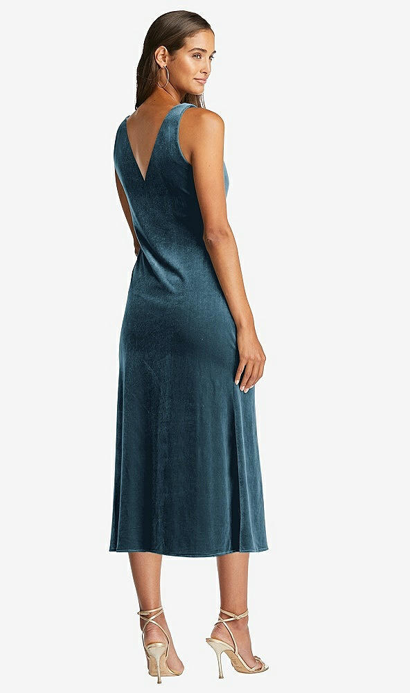 Back View - Dutch Blue Cowl-Neck Velvet Midi Tank Dress - Rowan