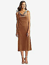 Front View Thumbnail - Golden Almond Cowl-Neck Velvet Midi Tank Dress - Rowan