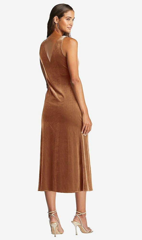 Back View - Golden Almond Cowl-Neck Velvet Midi Tank Dress - Rowan