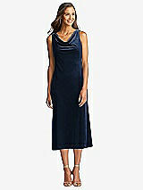 Front View Thumbnail - Midnight Navy Cowl-Neck Velvet Midi Tank Dress - Rowan